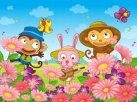 FOTOTAPETA dziecięca KWIATKI MOTYLE BAJKOWY ŚWIAT