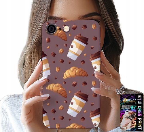 ETUI DO IPHONE 6 / 6S - CASE Z KAWĄ ROGALIKAMI I ZIARNAMI W TLE na Arena.pl
