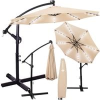 Parasol ogrodowy z oświetleniem led na wysięgniku 300 cm składany na balkon, taras ecru