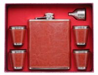 Duża Brązowa Piersiówka + 4 Kieliszki + Lejek