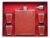 Duża Brązowa Piersiówka + 4 Kieliszki + Lejek