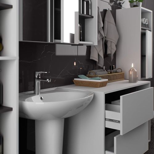 Zestaw mebli łazienkowych wiszących VAMI 4 szafki pojemny biały szary na Arena.pl