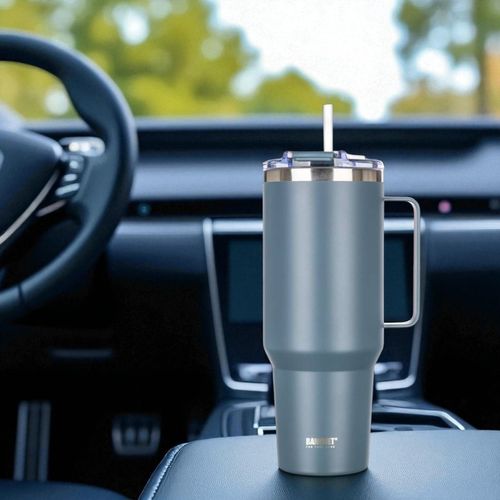 stalowy kubek termiczny termos 1200ml z rączką i słomką banquet twain szary na Arena.pl