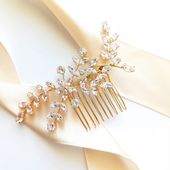 Pozłacany grzebień ślubny cyrkonie liski EFEKTOWNY do fal koka upięcia