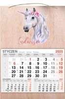 KALENDARZ 2025 jednodzielny DREWNIANY dla dzieci nadruk jednorożec + imię