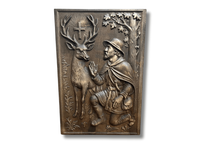 Płaskorzeźba drewniana legenda Św. Hubert z białym jeleniem prezent myśliwy