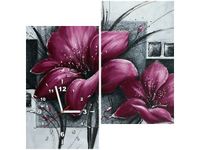 60X60CM ZEGAR MAKOWY DUET OBRAZ DREWNO ŚCIAN KWADRAT