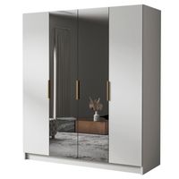 Szafa SALVADOR II 200 cm z lustrem-pojemna garderoba-BIAŁY+ZŁOTY