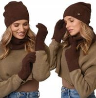 Komplet damski Czapka + Szalik - komin + Rękawice ZESTAW Zimowy