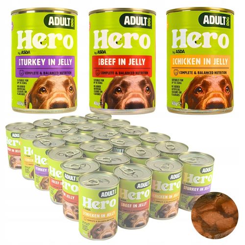 Mokra karma dla psa Hero MIX SMAKÓW kawałki w galaretce 24 x 400g 9,6 kg na Arena.pl