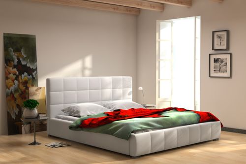 Łóżko tapicerowane 140 x 200 stelaż + pojemnik łóżko białe na Arena.pl