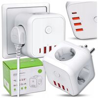 ROZGAŁĘŹNIK ELEKTRYCZNY GNIAZDKA ZŁODZIEJKA Z WYŁĄCZNIKIEM 7w1 250V 4000W