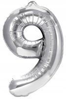 Balon Foliowy Na Urodziny Cyfra 9 Duży Srebrny 40cm Dekoracja Imprezowa XL