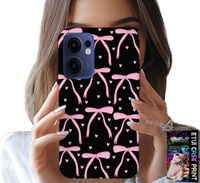 ETUI DO OPPO FIND X5 LITE - CZARNO RÓŻOWE WSTĄŻKI KOKARDKI WSTĄŻKA