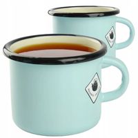 KUBEK GŁADKI EMALIOWANY TURKUSOWY 500ML 9CM SOLIDNY NA HERBATĘ I KAWĘ