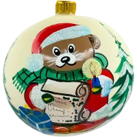 Bombka choinkowa szklaMiś Świąteczny z listem do Świętego Mikołaja: kremowa