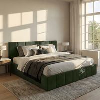 ŁÓŻKO TAPICEROWANE DO SYPIALNI 140x200 ŁÓŻKO PREMIUM Z POJEMNIKIEM KHAKI