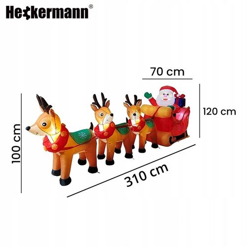 DMUCHANY MIKOŁAJ Z RENIFERAMI ŚWIĄTECZNA DEKORACJA SANIE DMUCHANIEC 310cm na Arena.pl