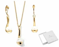 ZŁOTY KOMPLET BIŻUTERII Z PEREŁKĄ PERŁY Z KLIPSAMI