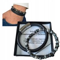 Bransoletka Intuicja Równowaga Ochrona Larvikit Jaspis Hematyt + skórzana