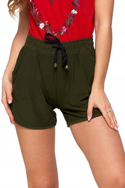 KRÓTKIE SPODENKI DAMSKIE ELASTYCZNE SZORTY Z WIĄZANIEM MORAJ KHAKI S/M zdjęcie 1