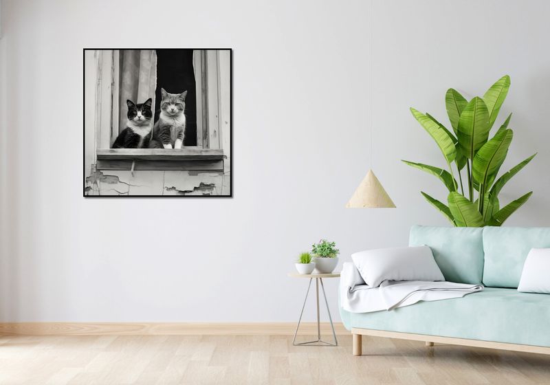 Plakat 90x90cm Para w Oknie zdjęcie 4