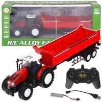 Traktor Zdalnie Sterowany Ciągnik z Przyczepą RC Pilot Światła - czerwony