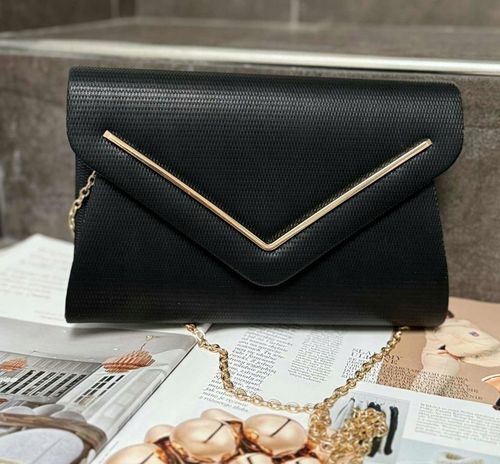 CZARNA torebka kopertówka wizytowa wesele komunia ślub NA ŁAŃCUSZKU na Arena.pl