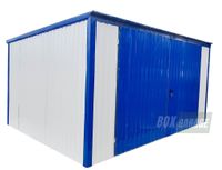 GARAŻ BLASZANY 4m x 5m pion - spad w tył - Brama - niebieski + biały BOX67 4x5