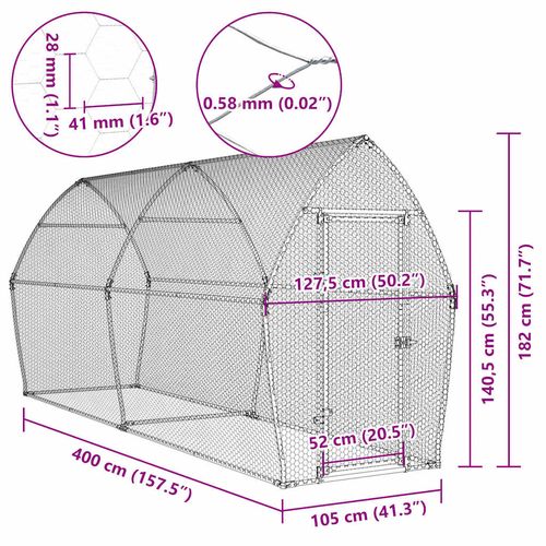 Klatka dla kurcząt, srebrna, 400x105x182 cm, stal galwanizowana na Arena.pl