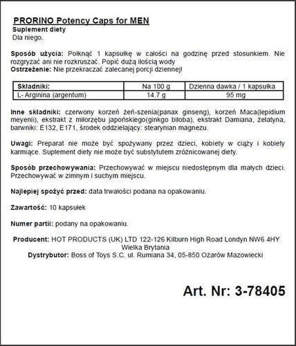 Supl.diety-PRORINO Men- 10pcs black line Potency Caps na Arena.pl