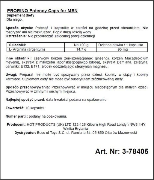 Supl.diety-Prorino Men- 10Pcs Black Line Potency Caps zdjęcie 2