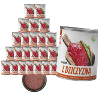 MOKRA KARMA DLA PSA TufTuf Puszka mielonka z dziczyzną ZESTAW 24x800g