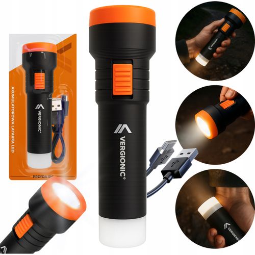 Latarka LED Vergionic z akumulatorem Li-ion 300 mAh miniUSB 2xLED na Arena.pl