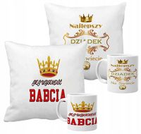 Zestaw 2 poduszki 2 kubki z nadrukiem prezent Dzień Babci i Dziadka wzory