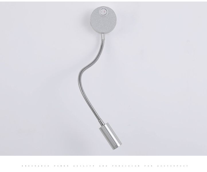 Srebrna lampka FLEXI nocna do czytania do sypialni Kiniet LED 3W Wobako zdjęcie 6