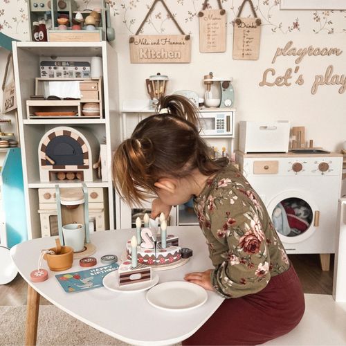 TOOKY TOY Drewniany Tort Urodzinowy do Krojenia na Rzepy ze Świeczkami i Kartką Urodzinową 20 el. na Arena.pl