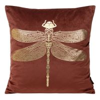 Poszewka Blink 16 45x45 cm ceglasta welwet ze złotym motywem ważki
