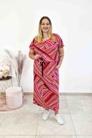 Czerwono-Pomarańczowa Długa Wiązana Sukienka na Lato we Wzory 2