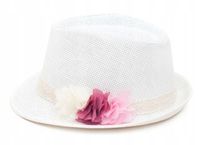 Kapelusz Słomkowy Trilby dla Dziewczynki Plażowy na Lato z Kwiatkami 54