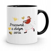 Dla Pracownika Kubek Czarny O Złotym Sercu Z Nadrukiem Ze Zdjęciem