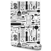 Tapeta Do Jadalni Kuchni Czarno-Białe Akcesoria Kuchenne