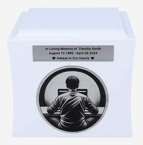 Urna kremacyjna dla informatyka Biała / Plakietka na Arena.pl