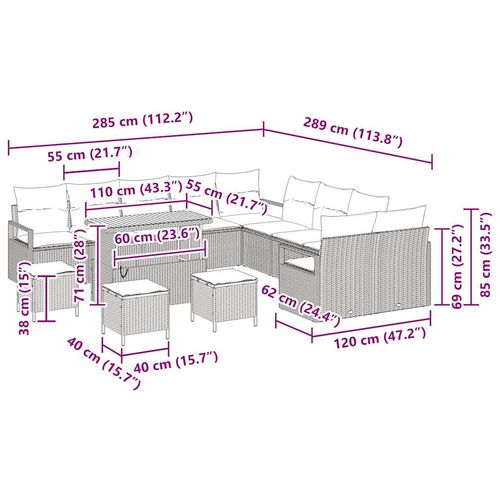 Zestaw Sof na Ogród z poduszką 14 pcs Czarny Polirattan na Arena.pl