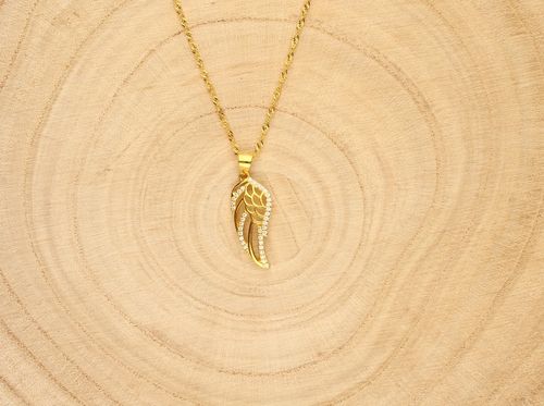 SREBRNY NASZYJNIK SKRZYDŁO ŁAŃCUSZEK Z ZAWIESZKĄ DAMSKI SREBRO POZŁACANE na Arena.pl