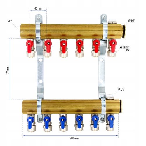 Rozdzielacz C.O. 6 obwodów zaworki PEX odpowietrzniki DO GRZEJNIKÓW na Arena.pl