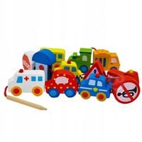 Drewniane Klocki do Nawlekania Pojazdy auta 13 el.