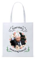 Śmieszny Pis Kaczyński Torba Eco Biała Shopper Z Nadrukiem Ze Zdjęciem