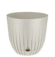 Doniczka donica plastikowa z podstawką 16 cm prążkowany wzór kremowy mat