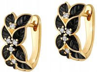 Kolczyki czarne kwiatki angielskie pozłacane eleganckie wyjątkowe stal 316L